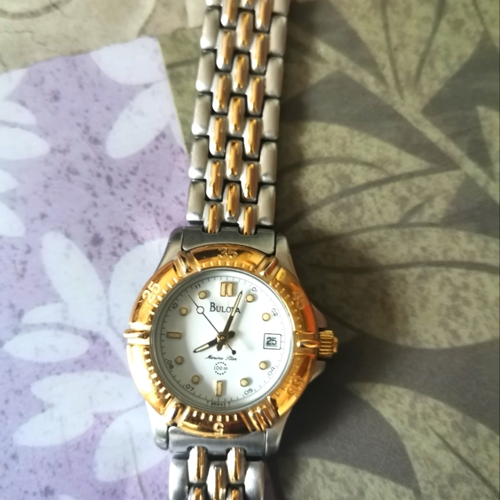 NWOT Bulova Marine Star  Two-tone silver gold ladies Watch 100M water resistant